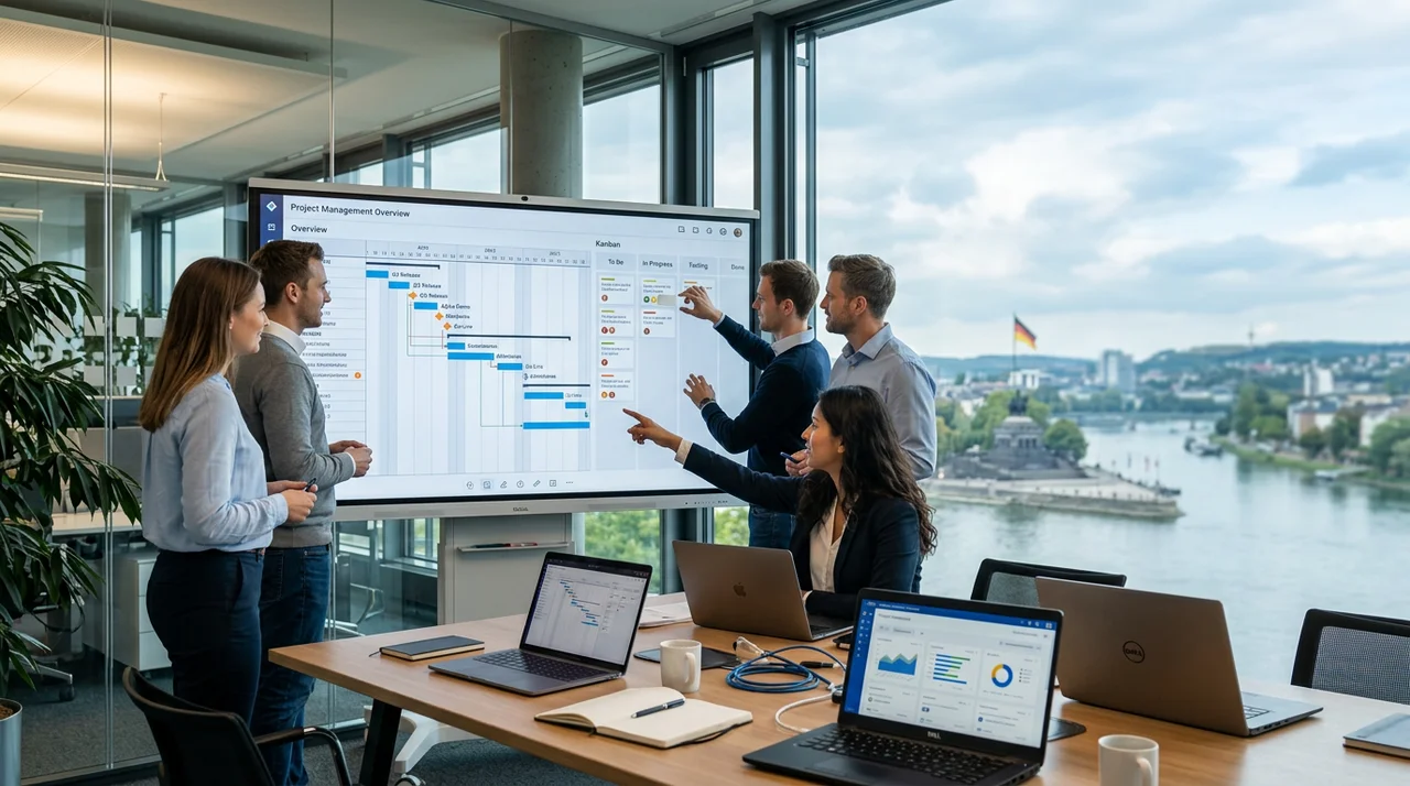 pleXtec Projektmanagement Team am Kanban Board